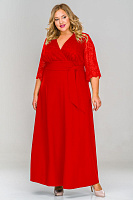 Платье длинное с кружевным лифом, красное
