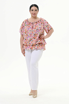 Туника со сборочкой по горловине, штапель, принт "розы" *
