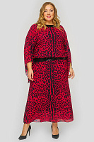 Платье вечернее из шифона принт леопард красный, пояс и горловина из пайеток