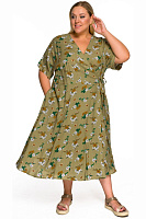 Платье из штапеля с запАхом, принт оливковый