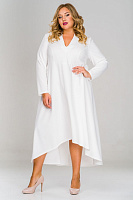 Платье креп с асимметричным низом и воротником стойка, белое