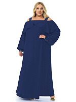 Платье длинное с воланом по горловине, темно-синее