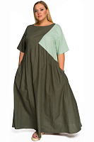Платье из льна, комбинированное , хаки *