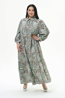 Платье-рубашка каскадное из вискозы, принт "универсальный" *