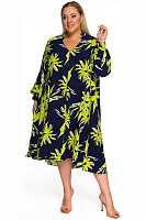 Платье свободное из штапеля, с асимметричной линией низа, принт "тропические листья"
