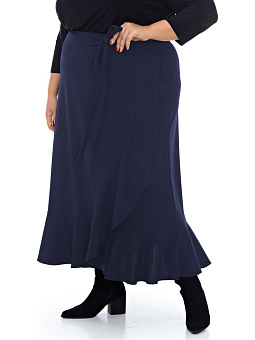 Юбка с воланом, креп темно-синий