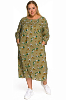 Платье из штапеля прямого силуэта, принт оливковый