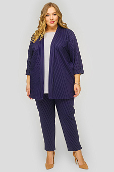 Брюки зауженные 7/8 из темно-синего джерси в полоску