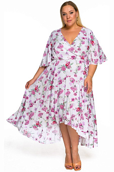 Платье из штапеля с широкой юбкой, принт " розовый сад"