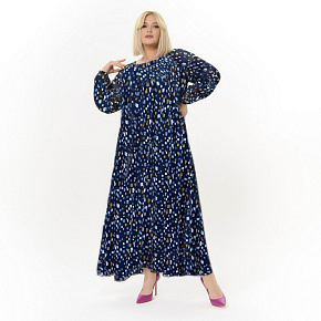 Платье вечернее из шифона, темно-синее, принт "орнамент"