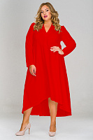 Платье креп с асимметричным низом и воротником стойка, красное